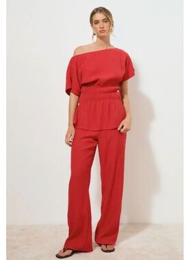 NWT MON RENN LOTUS TOP ROSE RED